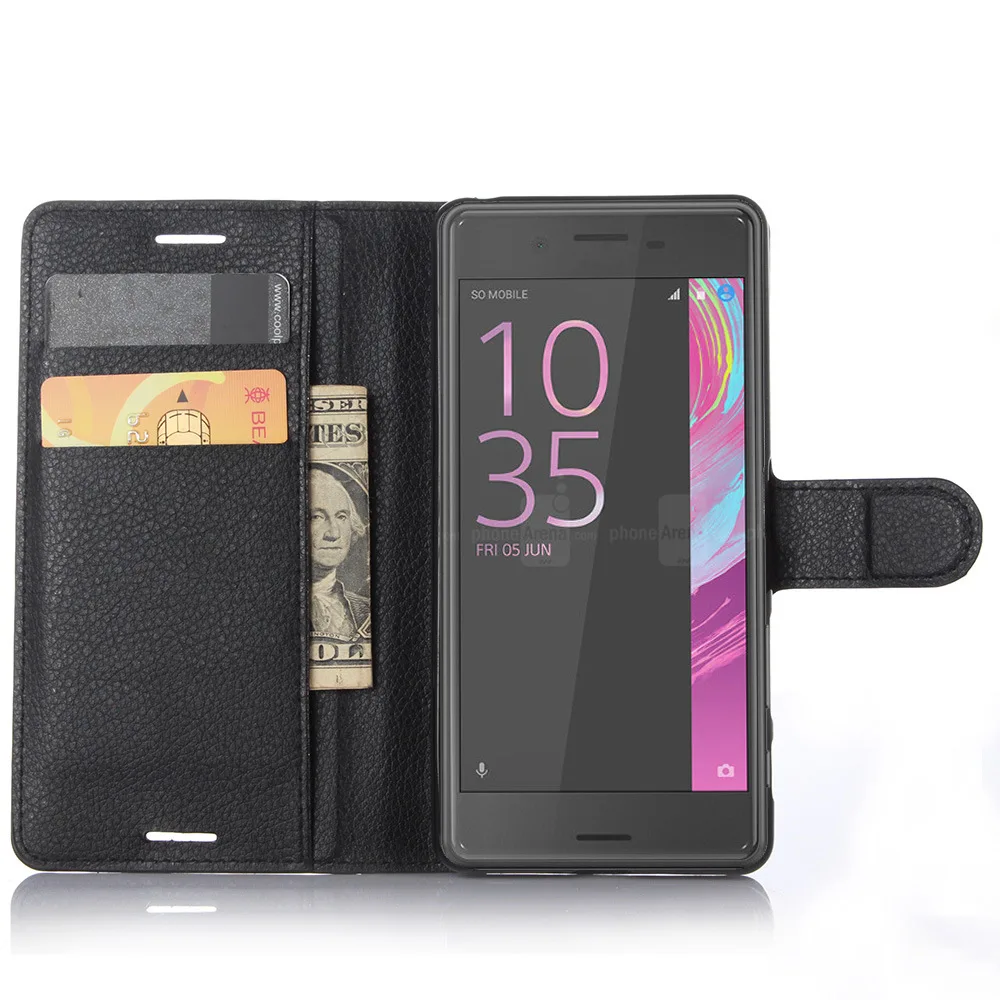 Чехол для Sony Xperia X кожаный чехол бумажник с отделением карт и подставкой откидной