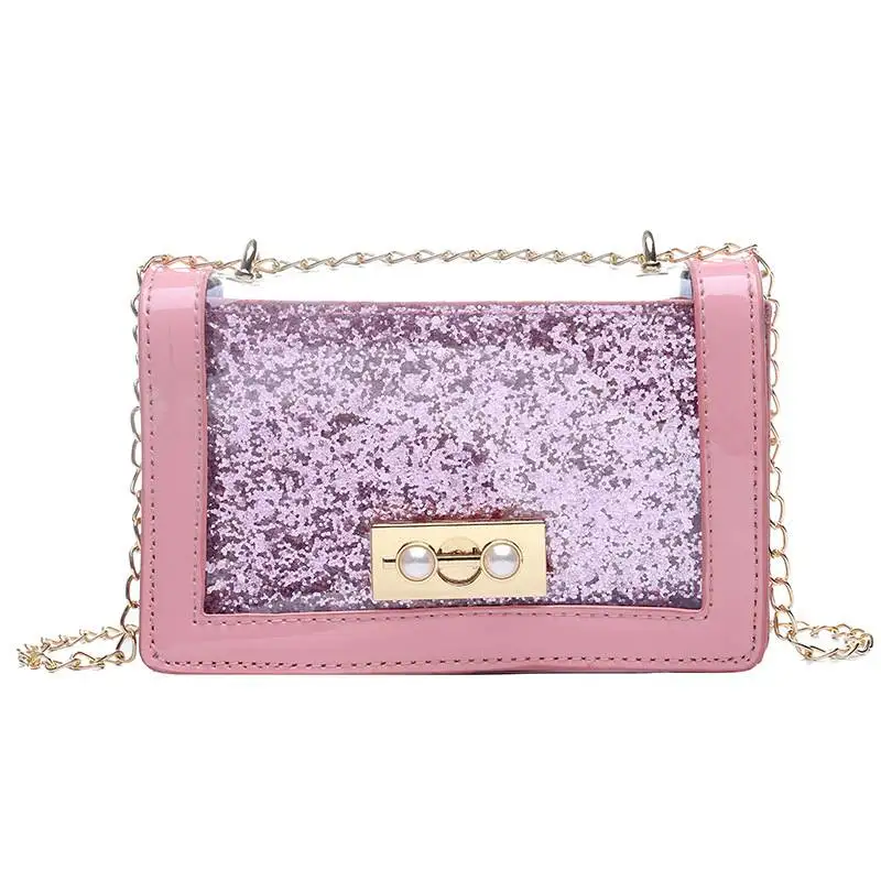 

Sequins small bag 2019 new tide designer wild shoulder Messenger bag fashion handbag chain transparent small square bag BK109