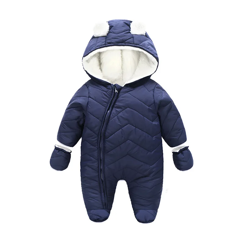 

2018 Winter Baby Cotton Clothes 3-12M Bag Feet Rompers Thicken Velvet Hooded 12-18M Without Feet Jumpsuit Warm Outwear ClothES