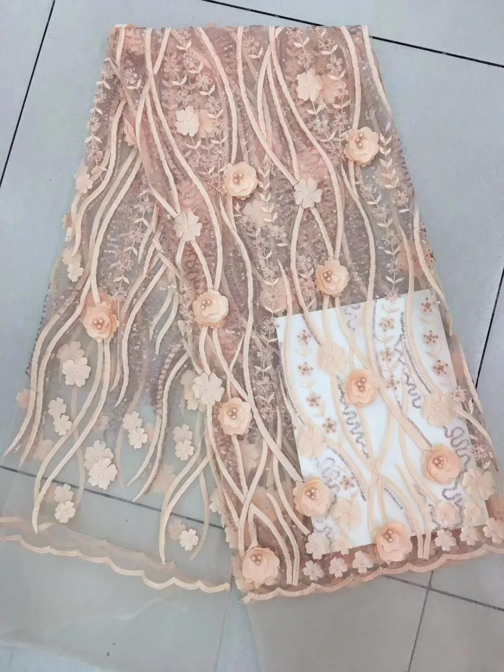 

2018 Beatiful Latest African Lace Fabric French Net Lace Fabric/High Quality Africa Handmade Beads Tulle Fabric