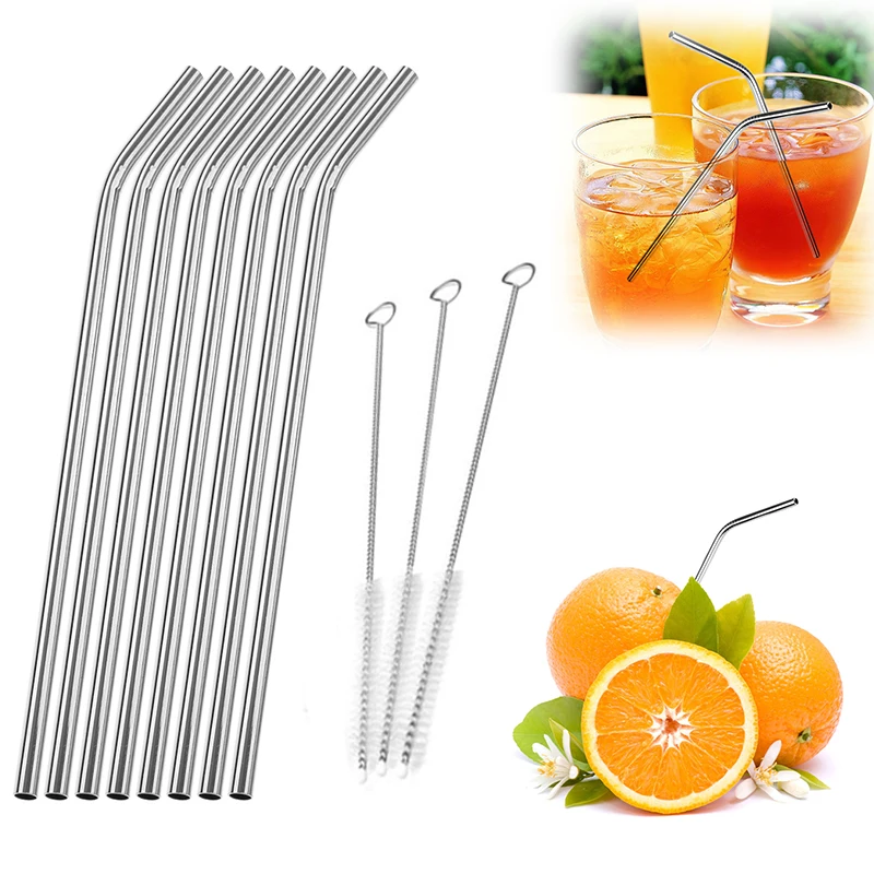 

1/4/6/8Pcs Reusable Drinking Straw High Quality 304 Stainless Steel Metal Straw with 1/2/3 Cleaner Brush For Home Party Barware