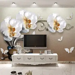 Европейский Стиль элитные обои 3D стерео золотые украшения бабочки орхидеи настенной ткань Гостиная отель фон Настенный декор