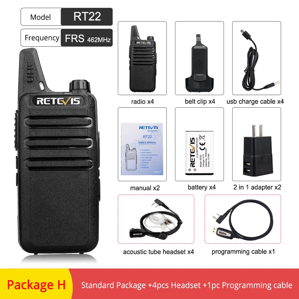 4 шт. Retevis RT622 RT22 удобная портативная рация радиостанция 16CH UHF CTCSS/DCS VOX Scan Hf трансивер 2 способ радио Удобная рация - Цвет: PACKAGE-H