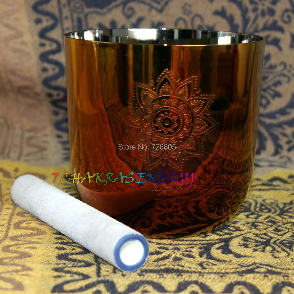 

E Solar plexus chakras carved design alchemy crystal singing bowl 6.25" with free suede mallet and o-ring