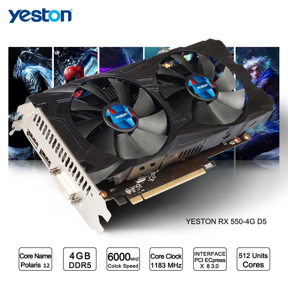 Yeston Radeon RX 550 GPU 4 Гб GDDR5 128bit игровой настольный компьютер ПК видео Графика карты