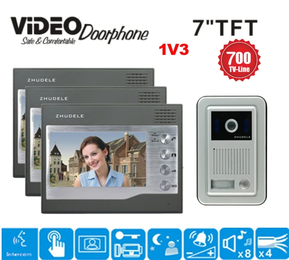 ZHUDELE 7-дюймовый видеодомофон HD 700TVL 1 ИК ночной дверной звонок с камерой и 3 режимами