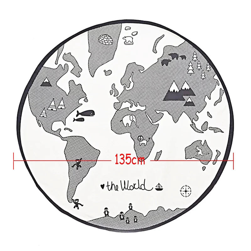 price reduction Kids Room Round World Map Toy Storage Portable Play Mat For Toy Baby Playing Floor Organizer Blanke