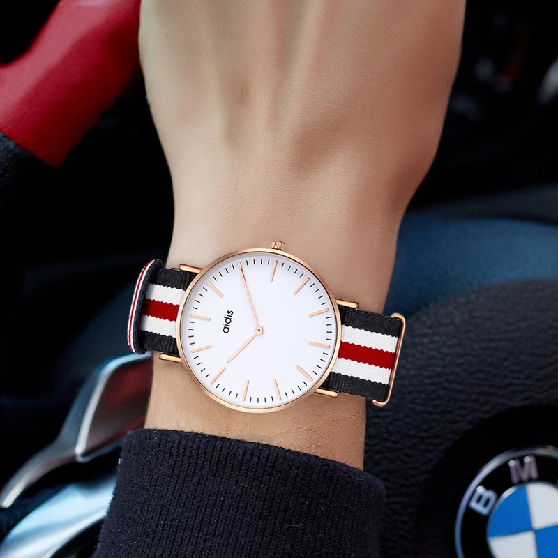 fashion casual business japan quartz mvement watch canvas band luxury men young  top popular wristwatch