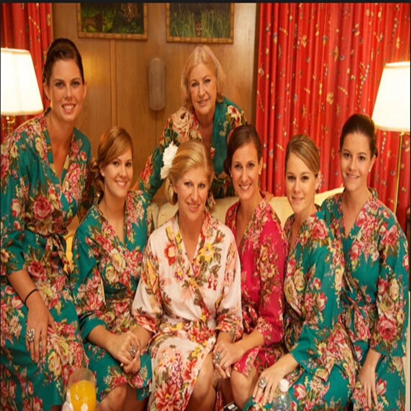 2017 Bridesmaid Robes Silk Fl Robe Bathrobe Women Bride 2017 Bridesmaid Robes Silk Fl Robe Bathrobe Women Bride Wedding Short Style Kimono Satin Gown Sleepwear In From S Clothing