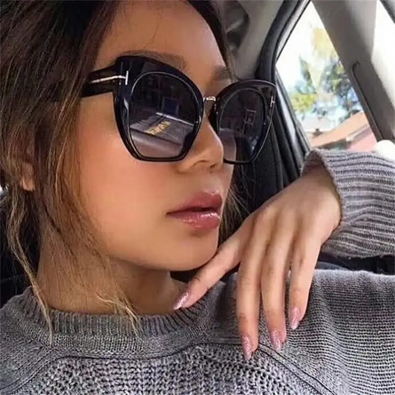 Большие солнцезащитные очки кошачий глаз, винтажные брендовые роскошные солнцезащитные очки Cateye, женские блестящие черные очки в оправе, женские солнцезащитные очки 90s