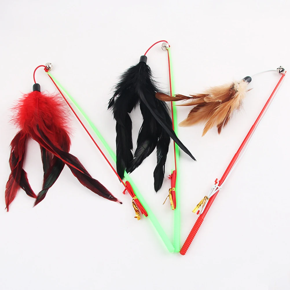 Plastic Fishing Rod Type Bird Feather Teaser Wand Pet Toy For Cat Random Color 1Pcs