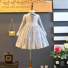 DFXD Kids Girls Princess Dress Spring Autumn 2018 High Quality Long Sleeve Lace Embroidered A-line Girl Dresses Vestido 2-8Years