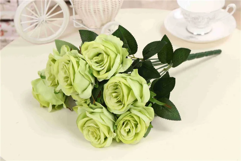 Flone 9 Heads Artificial French Style Rose Flowers Fake Silk Flower Simulation Bouquet Wedding Party Home Decoration Floral Art (8)