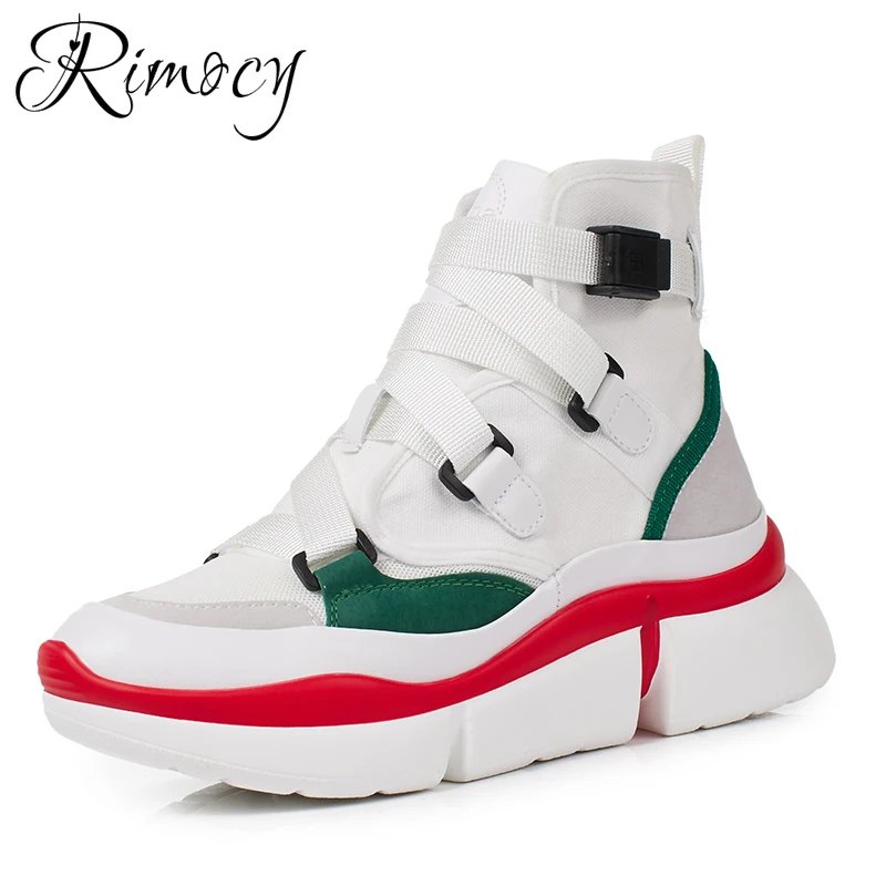 

Rimocy fashion 2019 autumn women high top white sneakers hook loop chunky dad shoes woman mix color comfort platform ankle boots