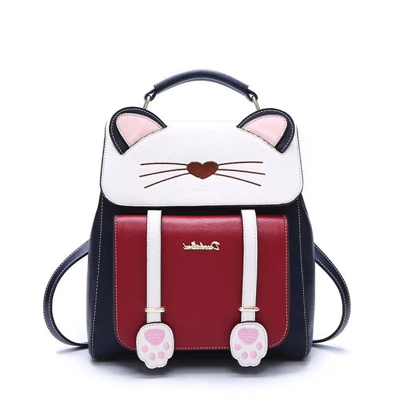 

2019 Fashion Embroidery Girl Backpacks Cat School Bags New Women Backpack PU Leather Female Shoulder Bag mochilas mujer