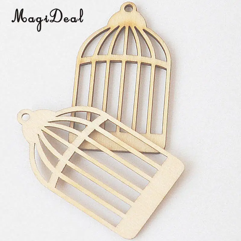 MagiDeal New Hot 25Pcs Wood Birdcage Shape Cutout Wooden Scrapbooking Embellishment Art Craft Gift Tag Making Wedding Decoration