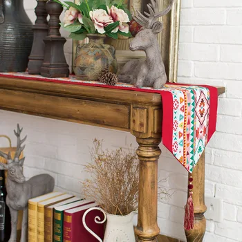 

Veemi Double Layer Fabric Red Splicing Rhombic Stripes table runner Bar shaped tea table flag bed flag heat insulation cloth