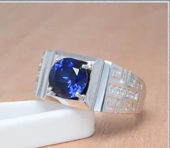 

S925 sterling silver with blue corundum gemstone male ring ring free shipping