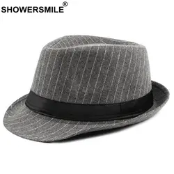 SHOWERSMILE полосатая фетровая шляпа мужская серая хлопковая джазовая шляпа мужская Британский Стиль Нежная мужская осень-зима черные кепки и