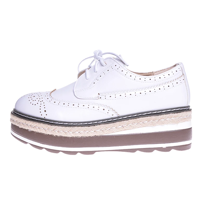 

Vintage Women Lace up Flock Brogue Shoes Hemp Patchwork Floral Cut outs Thick Bottom Top PU Leather Shoe Woman XWD4438