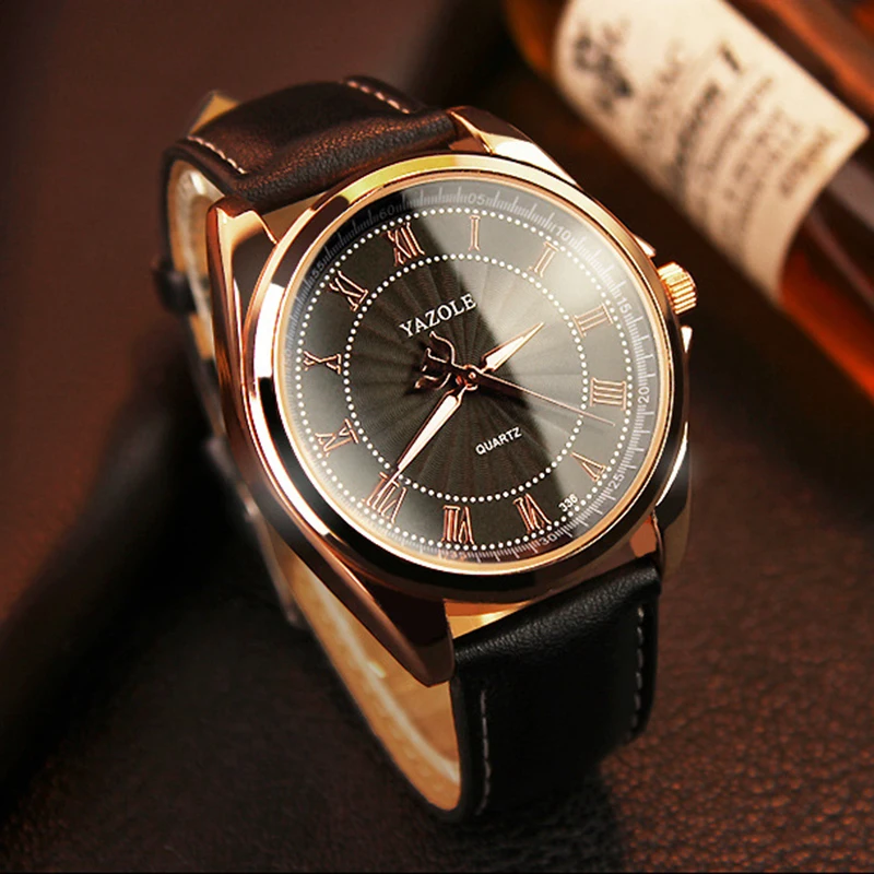 YAZOLE 2018 Man Gold Watch Fashion PU Lether Male Business Watch for Quartz Clock Analog Wrist 2