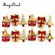 

MagiDeal 12pcs Red Wooden Craft Pegs Paper Photo Hanging Spring Clips for Christmas Decoration