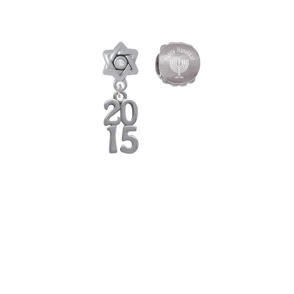 Silvertone Vertical Year - 2015 - Happy Hanukkah Charm Beads (Set of 2)