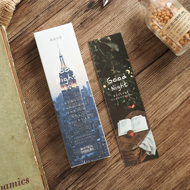 

30 Pcs/Set Good Night Photography Scenery Paper Bookmark Book Holder Message Card Kawaii Gift Stationery