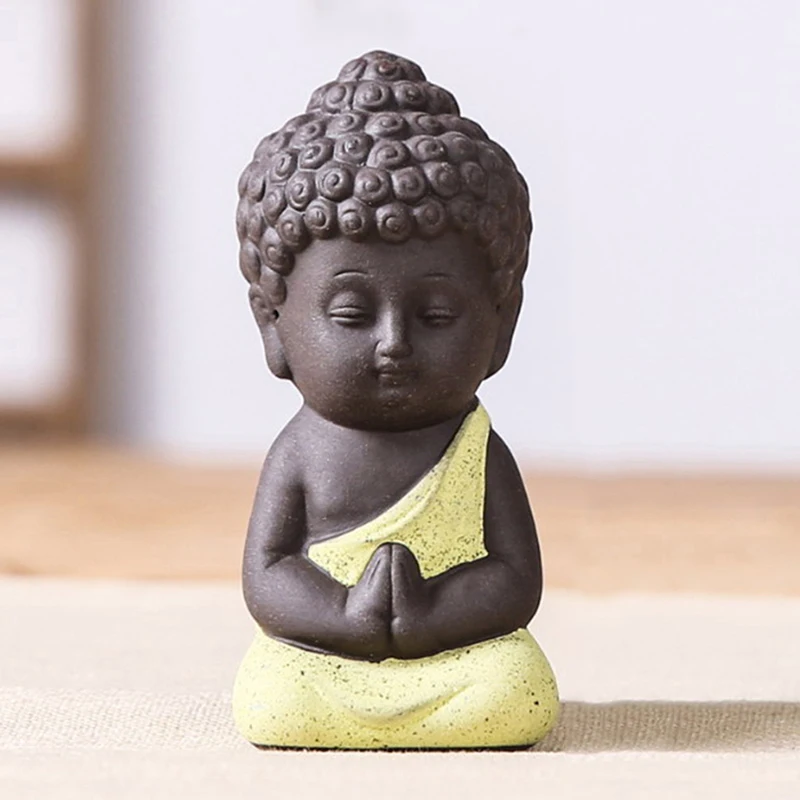 1 шт буддизм Litlle медитация монах маленькие статуи миниатюрные ремесленные статуи Будды глиняные мини китайские дзэн-буддизм монахи - Цвет: Цвет: желтый