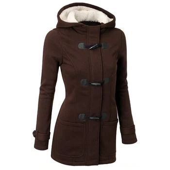 

2018 Women Causal Woolen Coat Autumn Witner Hooded Female Wool Coat Zipper Horns Button Outwear Women's Jacket Casaco Feminino