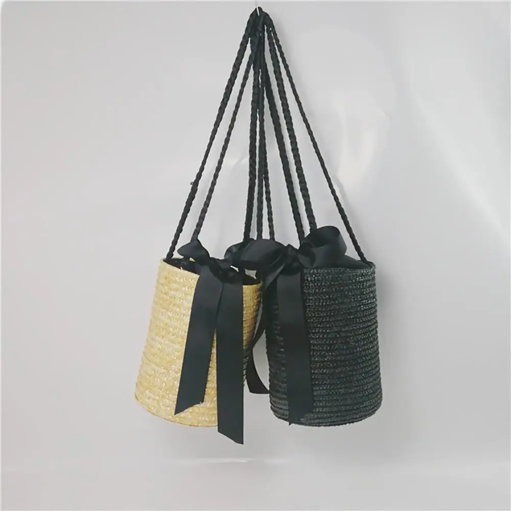 New Arrival Bucket-shaped Cute Straw Bag Messenger Knitted Bag Flower Beach Storage For Straw Bag Totes Fashion Shoulder Bags