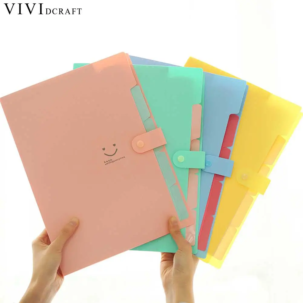 

Vividcraft Office Supplies 5 pcs Candy Colors Waterproof A4 File Folder Smiling Face Design Paper Document Bag Rectangle Folder