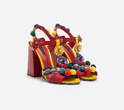 

Carole Levy 2019 Woman Shoes Summer Candy Color Sweet Small Ball Decor Square Heels Open Toe Lady Luxury Shoes Female Sandals