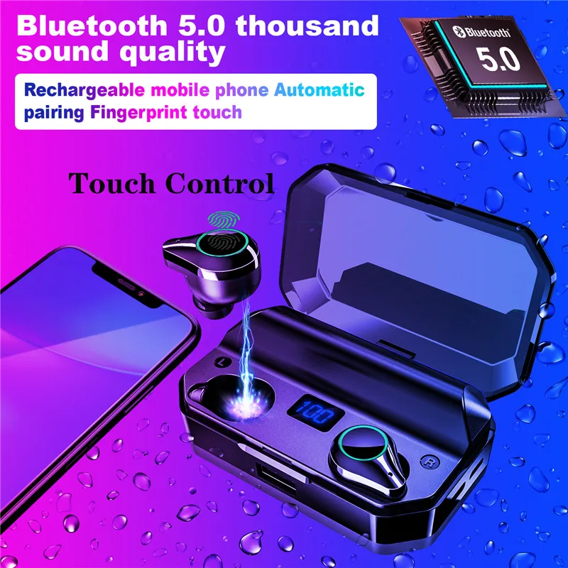 Наушники YULUBU T9 Bluetooth 5 0 IPX7 влагозащищенные сенсорное управление с зарядным чехлом