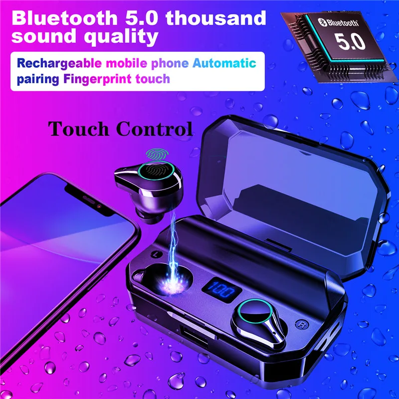 

YULUBU T9 Earphone True Wireless Bluetooth 5.0 IPX7 Warterproof Touch Control with 7000mAh Charge-Case for iphone xiaomi samsung
