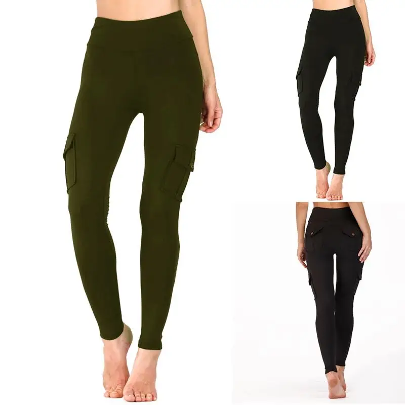 

Women's Elastic Tight Military Style Hip Lifting High Waist Quick-drying Pocket Running Pants Yoga Pants