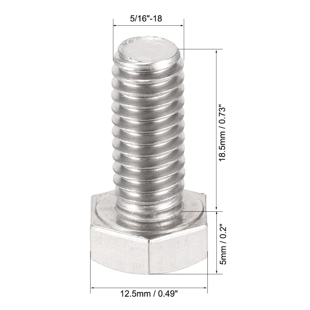 uxcell 5//16-18x3//4 304 Stainless Steel Hex Head Screw Bolts Fastener 6pcs