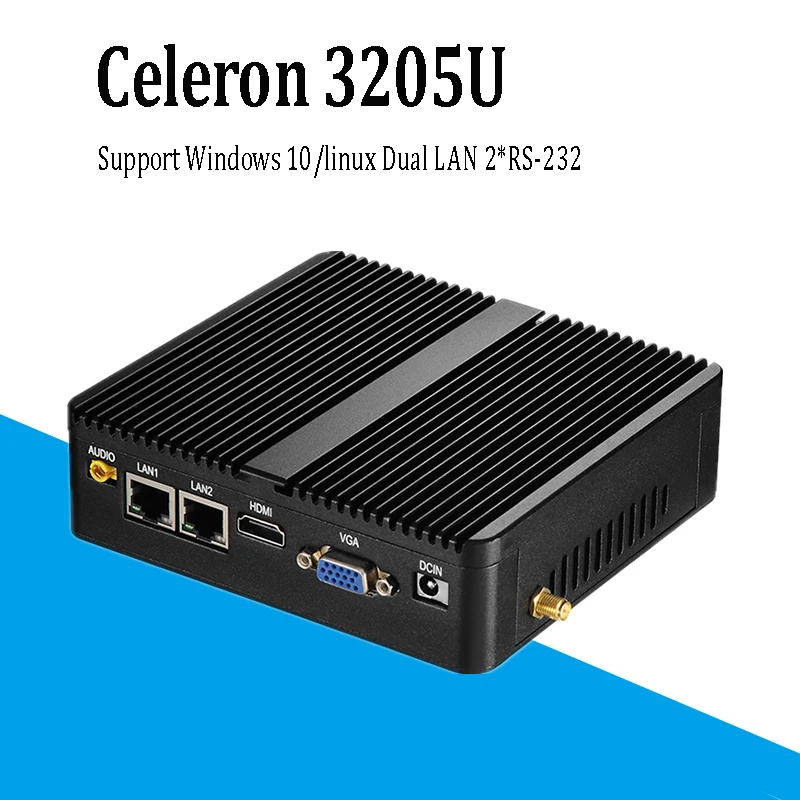 Hot Sale 3205u 4G RAM 128G SSD WIFI Fanless PC Computer Support Windows 10/linux Dual LAN 2*RS-232 for POS machine