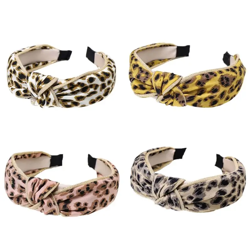 

Women Leopard Knotted Headband Fashion Lady Wide Side Headbands Girls Headdress Hair Accessories