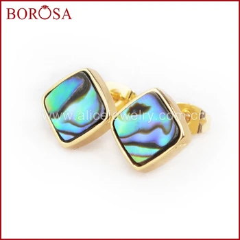 

BOROSA Natural abalone Shell Bezel Studs druzy Stud Earrings multi color 9mm/12mm Gold Color square druzy stud earring ZG071/72