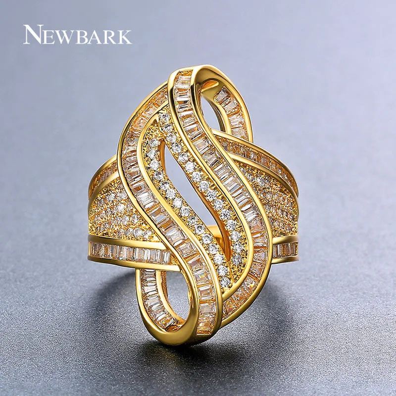 

NEWBARK Gold Color Twist Women Cocktail Rings Paved Tiny Cubic Zirconia Stackable Spiral Swirling Wedding Jewelry Birthday Gift