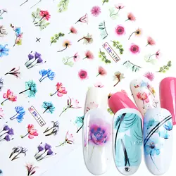 12 шт. градиентные наклейки для ногтей акварельные цветущие чернила расставить обертывания цветение бабочки цветы водяной знак дизайн