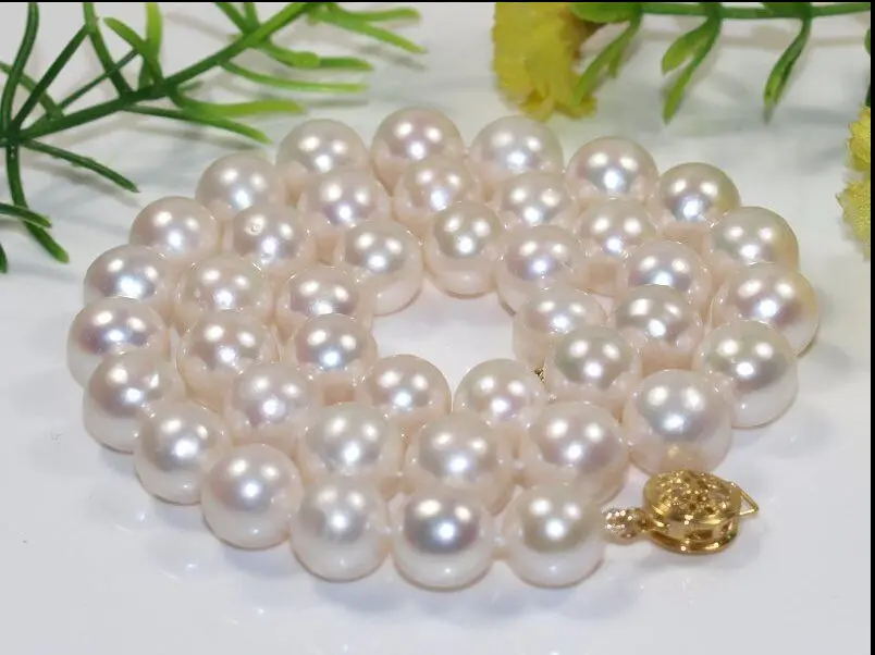 

hot + 10-11mm Genuine perfect round south sea white pearl necklace 18" 14k
