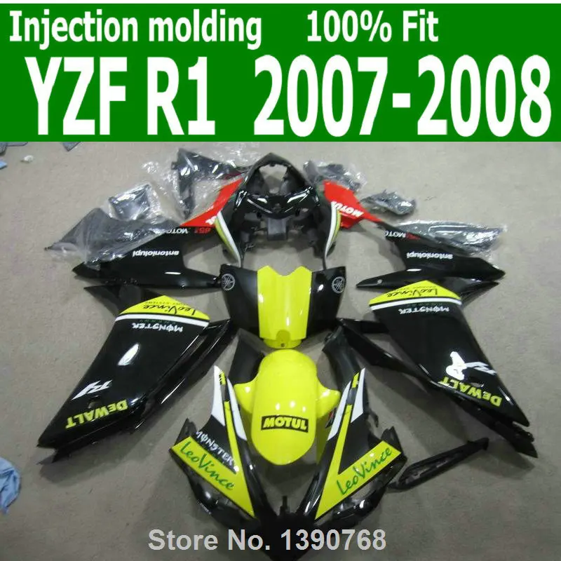 

ABS Fairings For YAMAHA YZF R1 07 08 2007 2008 ( Yellow black ) free custom Injection fairing kit TL55