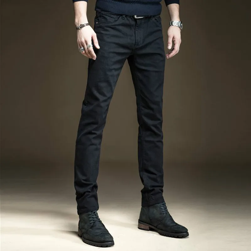 QMGOOD, мужские джинсы, черные, высокое качество, джинсовые штаны, повседневные брюки, узкие, обтягивающие, с карманами, дизайнерская мужская одежда для мужчин 36