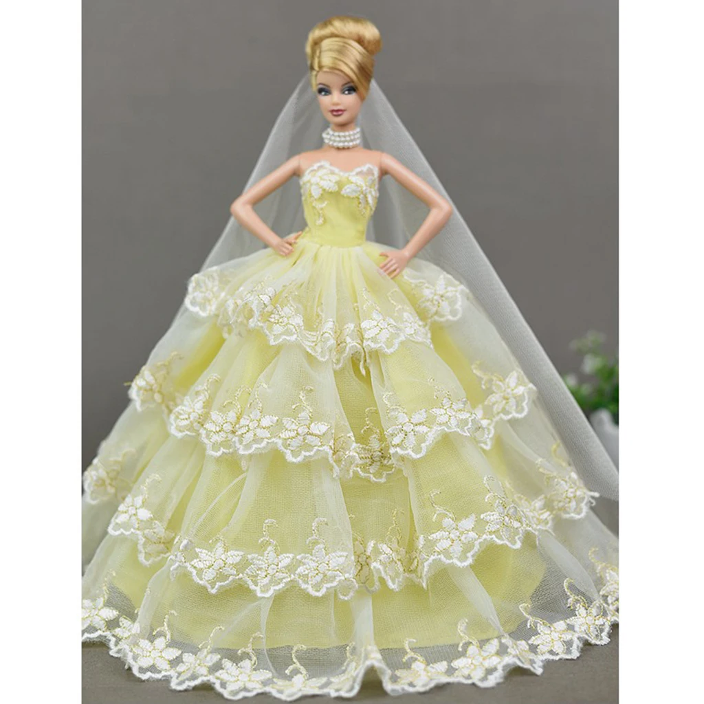 Stylish 4-Layers Lace Wedding Dress Clothes for Baribe for DOD SD DD 1/6 BJD Ball Jointed Doll Dress Up
