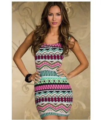 2014 fashion slim Fancy Form-fitting Stretch Mini Dress with Ethnic-print Dear Lover women's Free Shipping LC2918 | Женская одежда