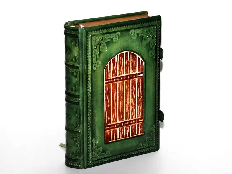 

Leather magazine sketchbook notebook diary hand carved and colored tooled colored by hand secret diary