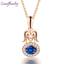 Натуральный синий сапфир Подвеска Близнецы 18 К розовое золото, натуральный бриллиант подвеска Близнецы 750 розовое золото Лидер продаж WP086G