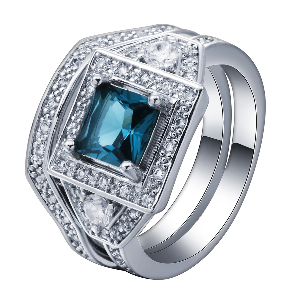 Silver beautiful 2pc large finger Rings sets for women luxury Square